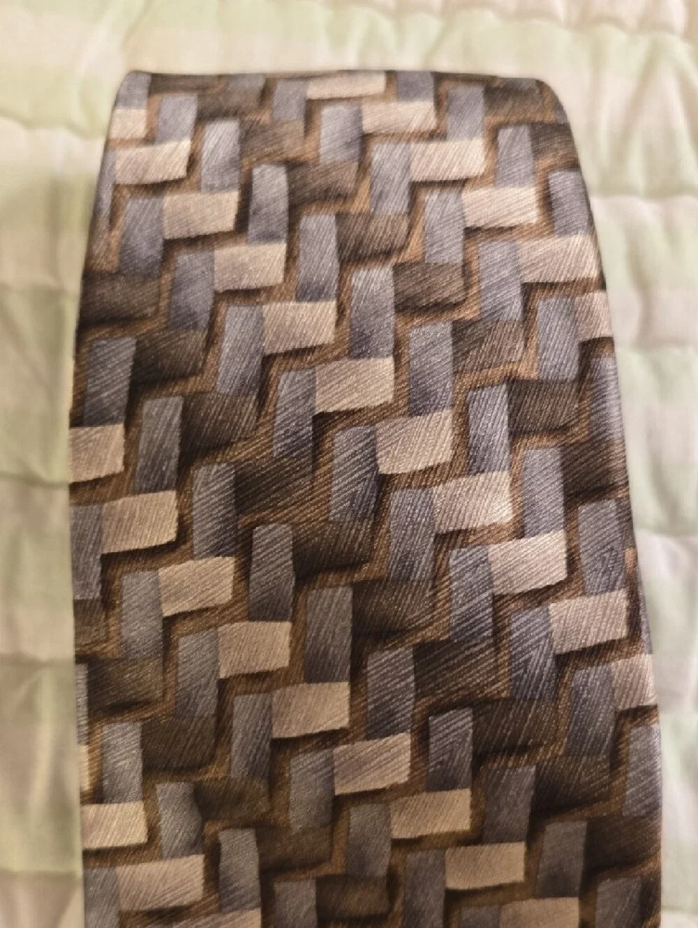 CARLOS DeVENEZIA Silk Handmade Brown Geometric Pattern Men's Tie 59 Inches Long